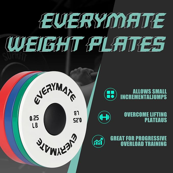 EVERYMATE Fractional Micro Weight Plates Set of 8 Weight Plate Pair of 0.25LB 0.5LB 0.75LB 1 LB for Olympic Barbells for Strength Training Micro Plates Weight Plate