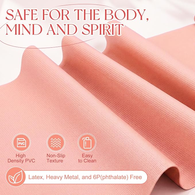 Funtery 3 mm Thin Yoga Mats Bulk, 68 x 24 Inches Lightweight PVC Exercise Mats Non Slip Workout Fitness Pads for Yoga Pilates Stretching Classes Gym Home Studio