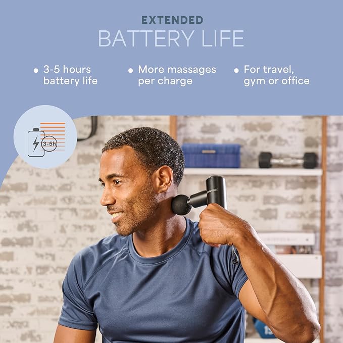 LifePro Percussion Back Massager – Handheld Massage Gun Deep Tissue for Athletes – Back Massage Gun Muscle Recovery Tool for Men, Women – Quiet, Portable with Multiple Attachment Heads & Travel Case