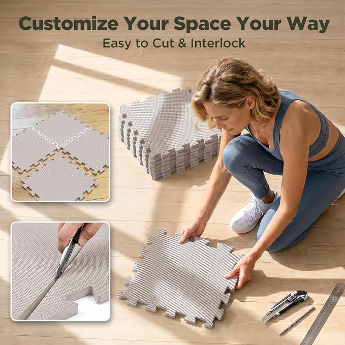 AIRHOP 18 PCS Gym Floor Mat, EVA Foam Puzzle Gym Mat, High-Density Interlocking Foam Floor Tiles for Home Gym, Play Workout Garage Kitchen Flooring 12.6"x12.6"x0.4"