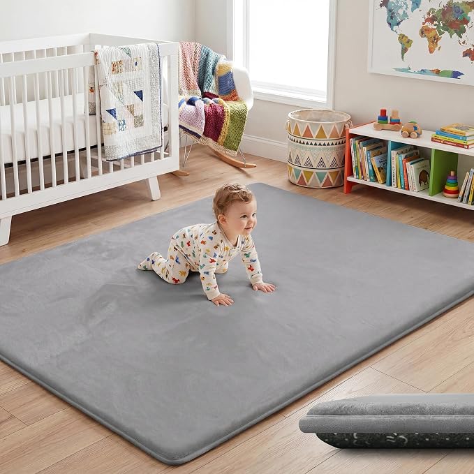 1.5" Thick Baby Play Mat for Floor, 79x79 Soft Foam Mats, Dark Grey | Memory Mat for Baby to Play on Floor Waterproof Easy Care with Non-Slip Tummy Time Play Mat for Nursery Playroom Classroom