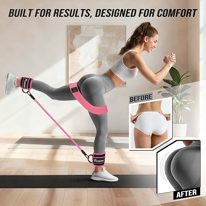 WOQQW Resistance Bands Set - Ankle Resistance Bands with Cuffs for Legs & Glute Workout, Fabric Booty Bands for Women, Home Gym Exercise Equipment for Hip, Pilates, Fitness, Yoga, Physical Therapy