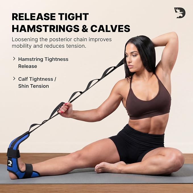 DMoose Fitness Foot & Calf Stretcher with Adjustable Padded Stretching Strap for Plantar Fasciitis, Hamstring, Heel Spurs and Achilles Tendonitis Relief - Yoga Leg Stretch Strap for Flexibility