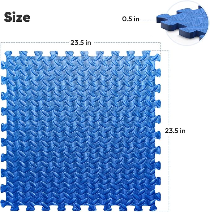 36 Pack 144 sqft Home Gym Mat, Puzzle Exercise Mat, EVA Interlocking Foam Floor Tiles for Home Workout Equipment and Kids' Play Areas -, 24 in x 24 in x ½ in, Blue 36 Tiles