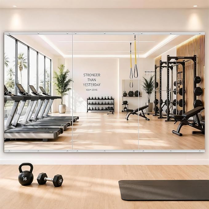 Home Gym Mirror,3Pack Large 47.2x23.6 Inch Frameless Tempered Glass Wall Mirror, Full Body Workout and Decorative Mirrors for Home Gym, Yoga, Dance Studio, Garage, Exercise Room