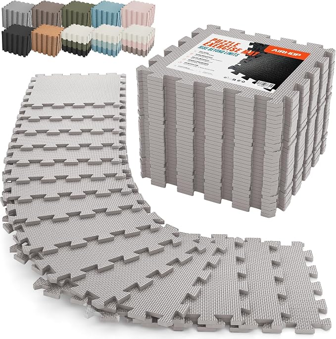 AIRHOP 18 PCS Gym Floor Mat, EVA Foam Puzzle Gym Mat, High-Density Interlocking Foam Floor Tiles for Home Gym, Play Workout Garage Kitchen Flooring 12.6"x12.6"x0.4"