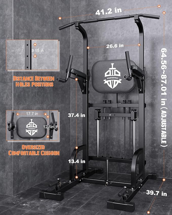 Heavy Duty Power Tower, Light Commercial Grade Steel Frame, 800 LBS Weight Capacity, Multi-Function Pull Up Bar & Dip Station with Crunch Leg Raise, Home Gym Gear for Back and Core Workout