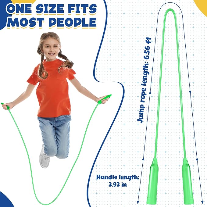 24 Pack PVC Kids Jump Rope, Adjustable Skipping Rope for Fitness Activity | 6.56 Ft, Tangle-Free Jump Rope, Soft Plastic Rope, Bright Color Jump Rope for PE Class, Playground Games, Classroom Rewards