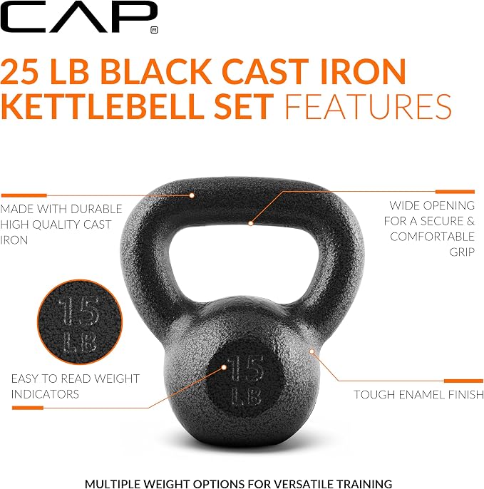 CAP Barbell Cast Iron Kettlebell - Singles and Sets, Multiple Weight Choices