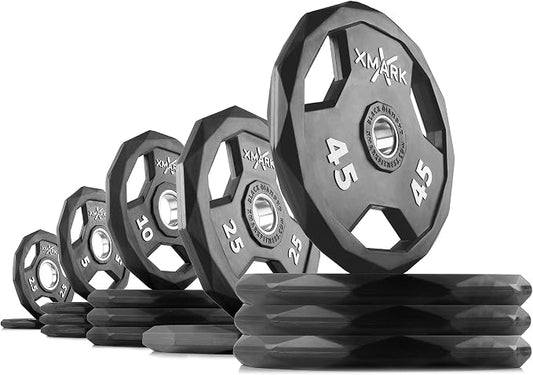 XMARK Black Diamond Olympic Weight Plates 2-Inch, Rubber Barbell Plates with Tri-Grip Handles for Home Gym Strength Training