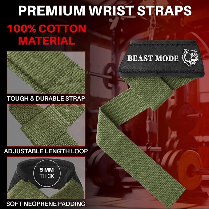 TECEUM Neoprene Padded Cotton Lifting Straps for Weightlifting, 1 Pair