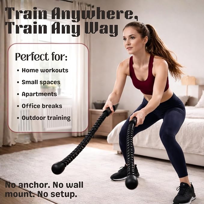 Ropeless Battle Ropes for Home Gym – Portable Cardio & Strength Training System with Adj Resistance Band, Non-Slip Handles, Cordless Battle Ropes Door Anchor for Travel,HIIT Workout Gear