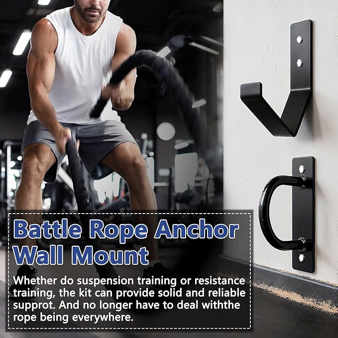 dreamdragon Battle Rope Wall Mount Kit, 1 Battle Rope Wall Anchor and 1 Storage Hook for 30-50 Ft, 1"-2.5" Heavy Duty Battle Rope Wall Anchor with Storage Hook for Home and Gym Use