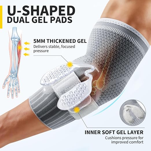 CAMBIVO 2 Pack Tennis Elbow Brace, Dual Gel Pad Compression Sleeve, Black | Adjustable Strap, Targeted Relief for Tendonitis, Golfer‘s Elbow, Breathable Knit, Daily Wear, Non-Slip Fit, for Men Women