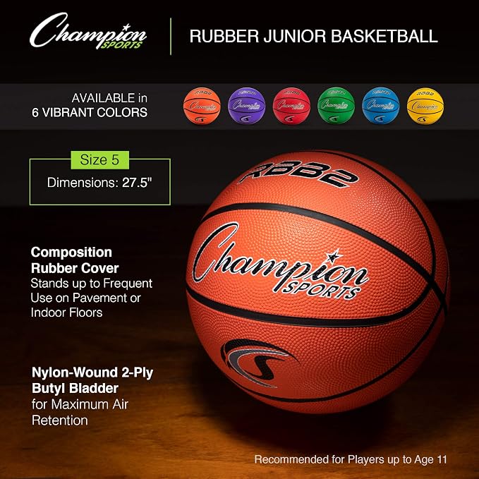 Champion Sports Rubber Basketballs – Durable Indoor & Outdoor Training & Recreational Game Balls, Multiple Sizes & Colors
