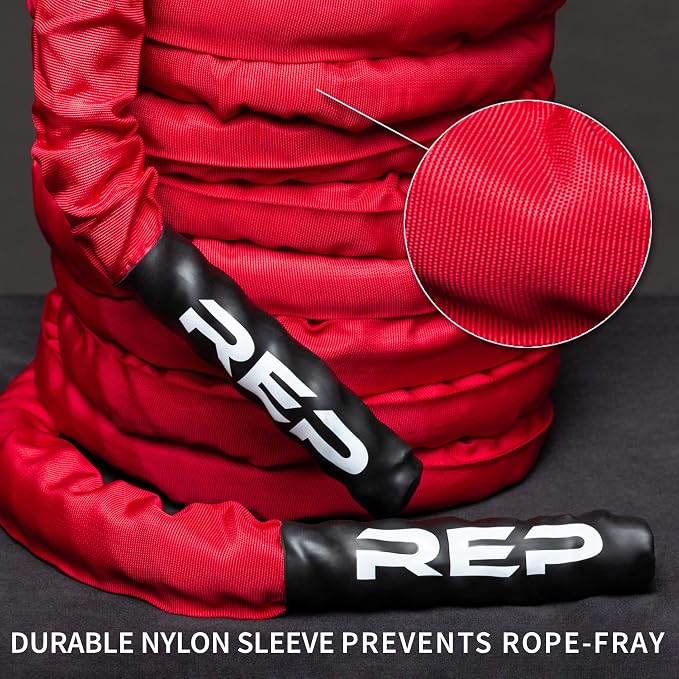 REP Fitness Battle Rope | 30/40/50 Ft Heavy Training Cord for Home Gym, Strength Workout, Cross Fit, Cardio Conditioning, Exercise Equipment with Protective Sleeve & Textured Grip Handles | 3 Colors