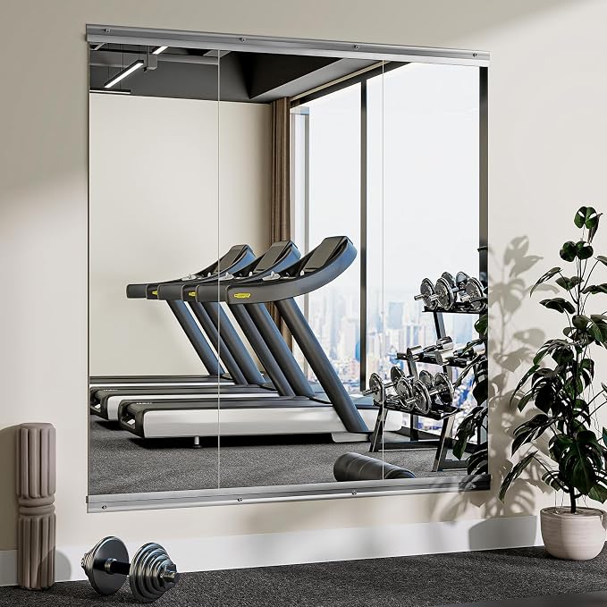 VooBang Home Gym Mirror 3 PCS 16"×56", Frameless Wall Mirror Full Length | Shatterproof Tempered Glass Large Body Mirror Hanging for Dancing Studio, Exercise, Fineness, Yoga