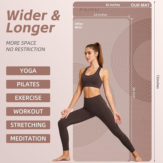 PAIDU Large Yoga Mat, 72"x36"x2/5" POE Non-Slip Exercise Mat | 10MM Thick, POE, non‑slip, ideal for home gym, yoga, pilates, fitness & floor use