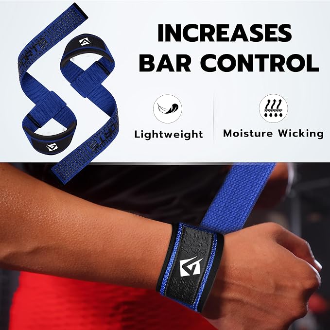 AQF Weight Lifting Straps, Padded Cotton Gym Wrist Straps for Deadlifts | 23" Extra-Long, Heavy-Duty Webbing, 5mm Neoprene Cushioning, Open-Loop Design, Sold as Pair, Ideal for Rows & Pull Workout