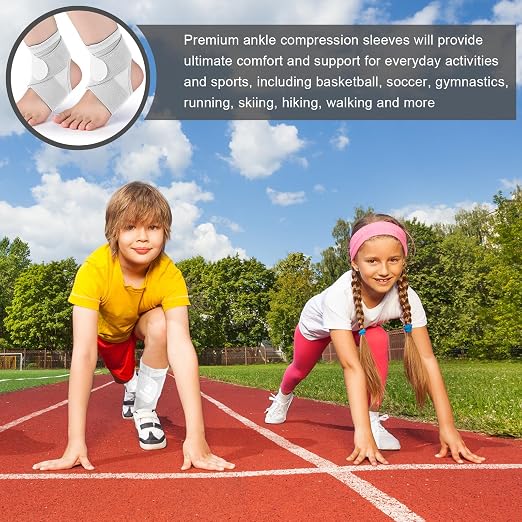 Honoson 2 Pcs Ankle Brace Kid Ankle Support Youth Neoprene Lace up Compression Sleeve Foot Brace Stabilizer with Adjustable Strap for Sport Sprained Plantar Fasciitis Achilles Tendonitis(White,M)