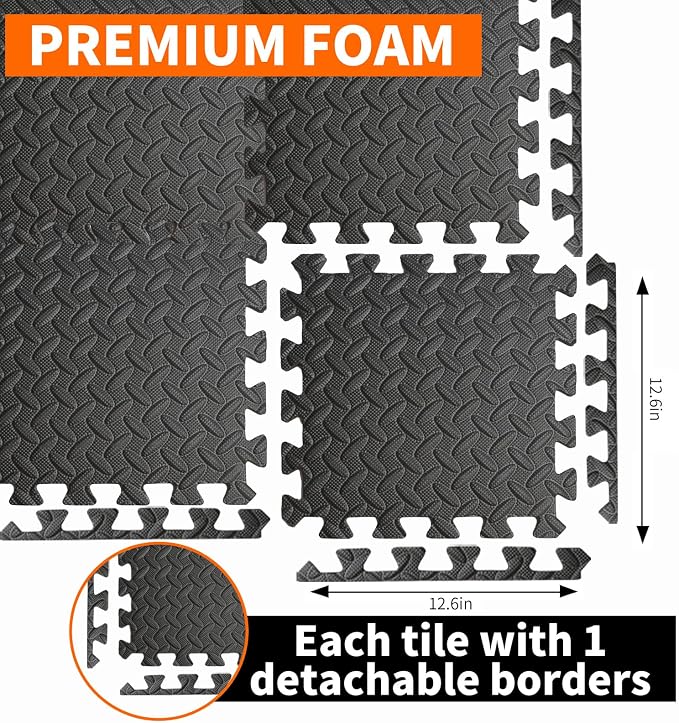 Gym Flooring for Home Gym, 18 PCS Anti-Slip Interlocking Foam Floor Tiles, 12.6"x12.6"x0.4" EVA Exercise Mats, Puzzle Floor Mat For Workout, Yoga, Kids Play Area, Treadmill, Garage
