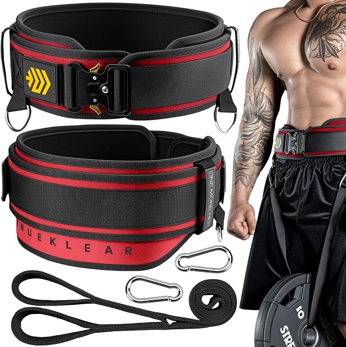 MANUEKLEAR 2-in-1 Weightlifting Belt & Dip Belt with 36.7 IN Rope, Double-Layer Weight Lifting Belts, Powerlifting Gym Weighted Belt for Pull Up Squat