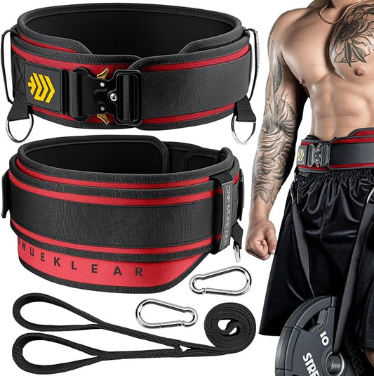 MANUEKLEAR 2-in-1 Weightlifting Belt & Dip Belt with 36.7 IN Rope, Double-Layer Weight Lifting Belts, Powerlifting Gym Weighted Belt for Pull Up Squat