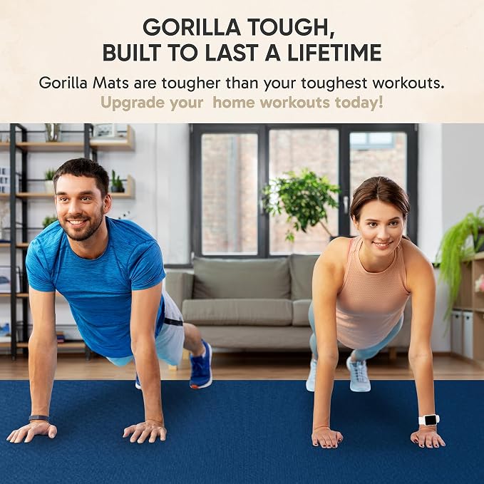 Gorilla Mats Large Exercise Mat – 6'x4', 7'x4', 7'x5', 8'x4', 10'x4' (1/4" Thick) – Ultra Durable Workout Mat for Home Gym Flooring – Non-Slip, Flat Fitness, Yoga & Weight Lifting Floor Mat