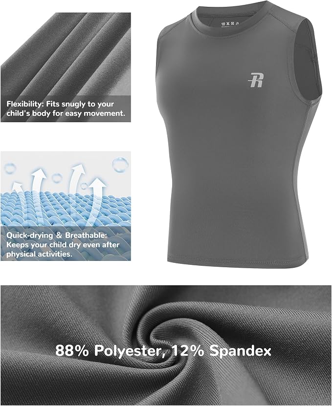 Runhit Boys Sleeveless Compression Shirt Kids Athletic Tank Tops Youth Quick Dry Undershirt for Football Basketball