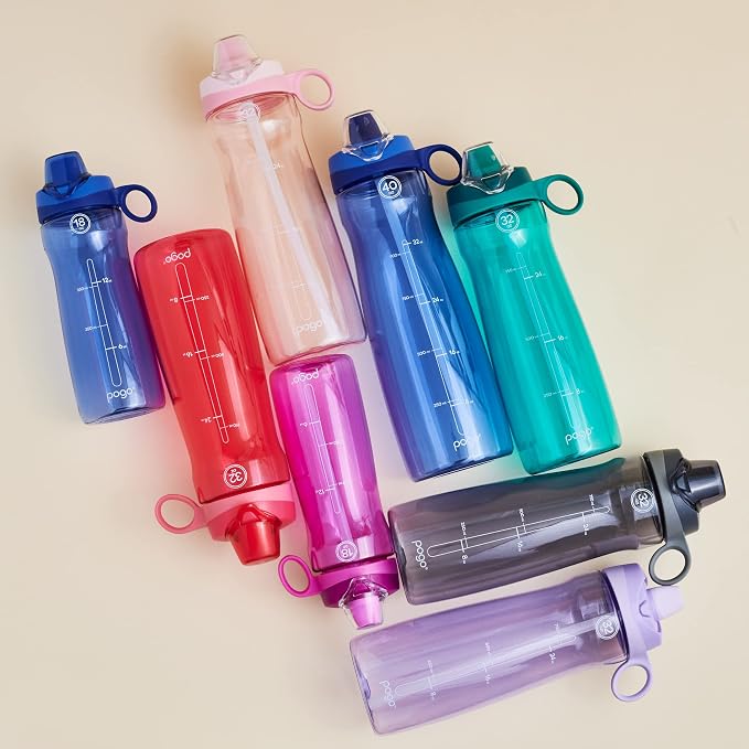 Pogo BPA-Free Tritan Plastic Water Bottle with Chug Lid, 18 Oz, Grey | Leakproof water bottle with chug lid and carry handle. BPA-free, great for travel, school, outdoors, and gym.