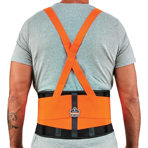 Ergodyne ProFlex 100HV Back Support Brace, High Visibility Support Belt, 8" Spandex Material, Removeable Straps , Orange , Medium