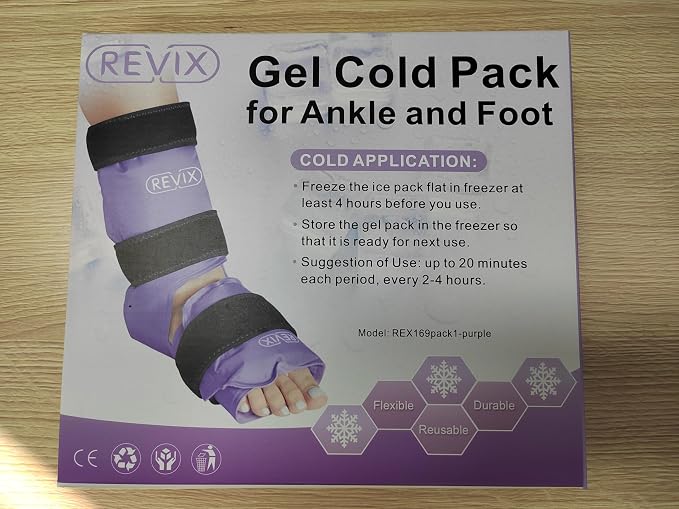 REVIX Ankle Ice Pack Wrap, Reusable Foot Cold Pack, Purple | Ankle Ice Wrap with Soft Plush Lining, Flexible Gel for Plantar Fasciitis, Achilles Tendonitis & Post-Workout Recovery
