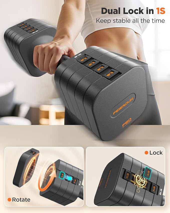 FEIERDUN DB3 5-in-1 Adjustable Dumbbell Set, 6LB/10LB Pair Adjustable Weights for Women at Home, Dual Locking Stable Hand Weights with TPU Soft Handle, Home Gym, Rehab, Pilates, Yoga, Strength Training