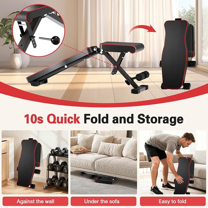 ALSO GO Adjustable Weight Bench, Workout Benches with Leg Extension, Foldable Incline Decline Bench Press, Roman Chair, Full Body Strength Training Equipment for Home Gym