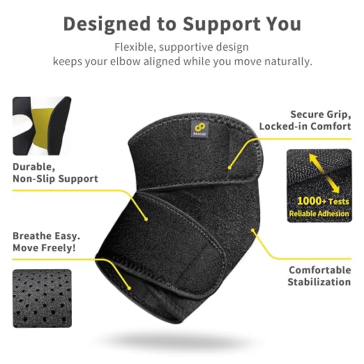 Bracoo Elbow Brace for Tendonitis Tennis Elbow Sleeve Wrap Support, Grey | Golfer's Compression Elbow for Men Women, Bursitis,Sprains, Strains, Sports Injury Recovery Joint, Arthritis Pain Relief,ES10