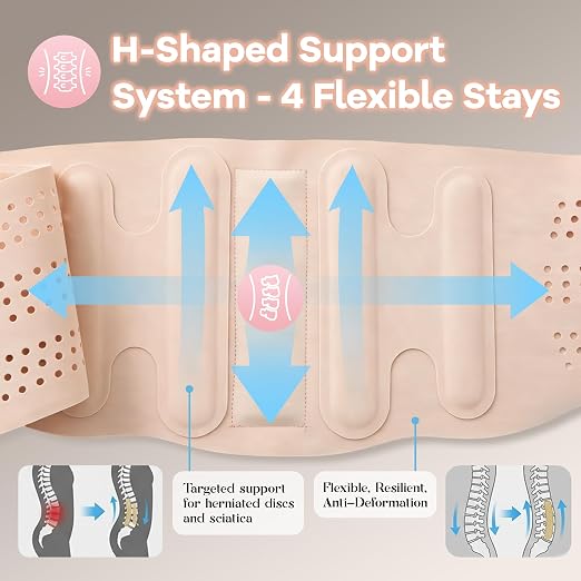 Ultra Thin Back Brace for Back Pain Relief, Pink, M(WAIST:28"-31")