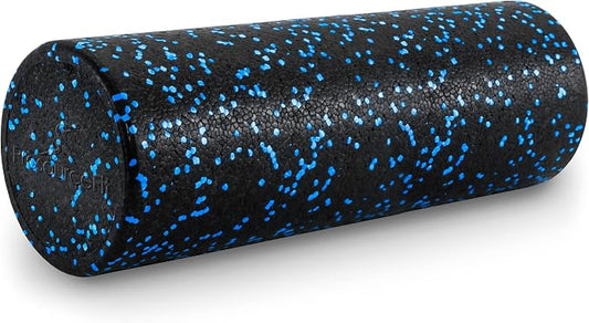 ProsourceFit High Density Foam Rollers 18 - inches long, Firm Full Body Athletic Massage Tool for Back Stretching, Yoga, Pilates, Post Workout Muscle Recuperation, Black/Blue