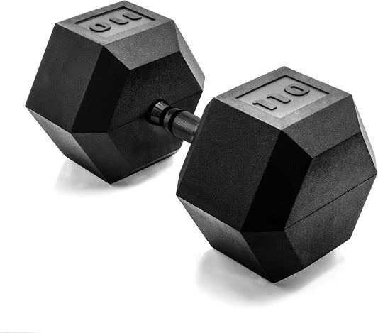 CAP Rubber Coated Dumbbell Weights, Free Weights for Home Gym Strength Training, Anti-Roll Hex Dumbbells with Black, Chrome & Comfort Grip Handles, Singles
