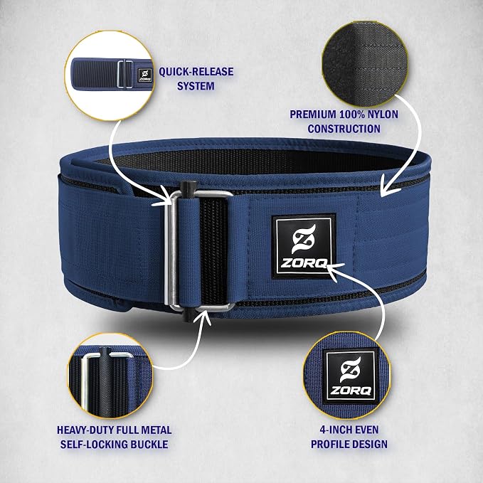 ZORQ Self-Locking Weight Lifting Belt - 4 Inch Wide Quick-Locking Gym Belt for Men & Women - Professional Weightlifting Belt for Olympic Lifting, CrossFit, Squats & Deadlifts - Back Support