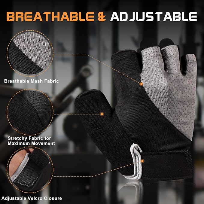 sunnex Workout Gloves for Women - Breathable Weight Lifting Gloves with Non-Slip Silicone Padding, Fingerless Gym Gloves for Cycling, Rowing, Pull Ups & Training (4 Sizes)