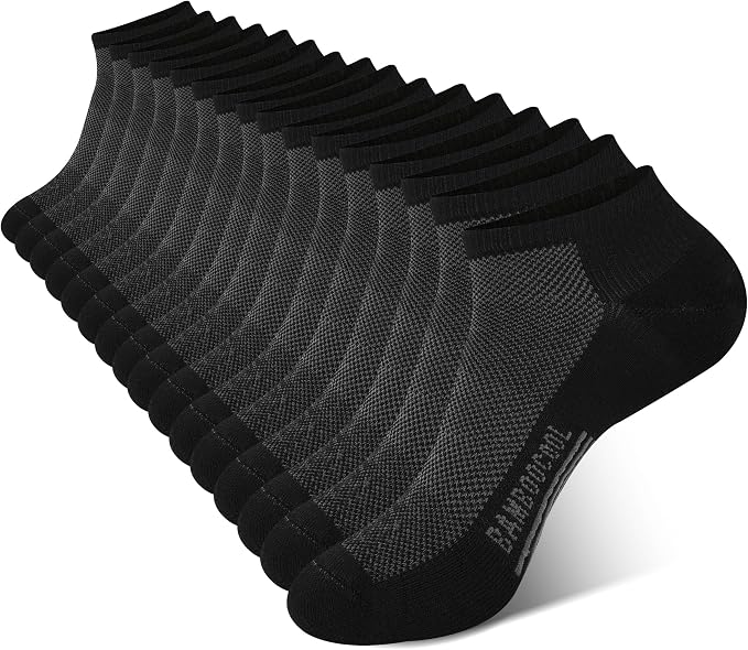 BAMBOO COOL Men's Athletic Ankle Socks Moisture Wicking, Anti-Odor Breathable Running Mesh Socks Arch Support, 8 Pack