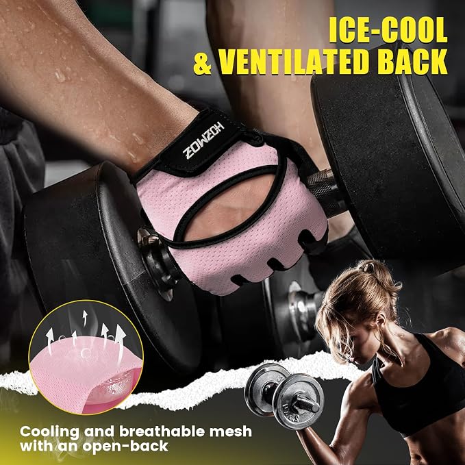 HOZMOZ Ventilated Weight Lifting Gloves, Thick Padded Workout Gym Gloves with Full Palm Protection & Grip & Shock Absorption for Women & Men's Fitness Exercise Training