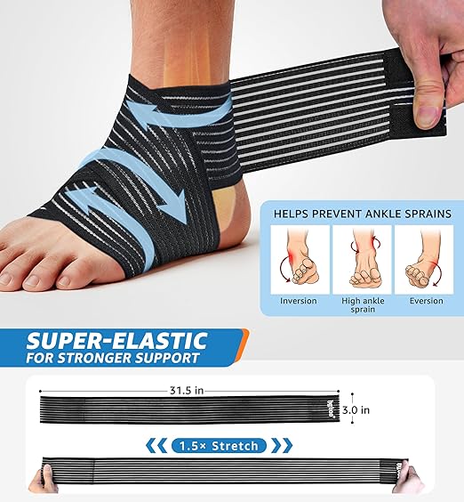 Ankle Brace 2 Pack, Adjustable Compression Support Wrap for Men & Women – Ideal for Sprains, Plantar Fasciitis, Tendonitis, Arthritis – Breathable, Fits in Shoes for Running Sports Gym (Black)