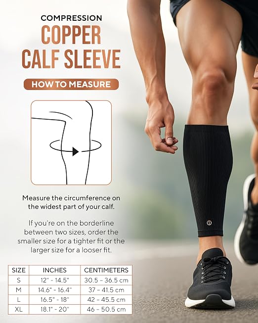 TheraCopper Copper Calf Compression Sleeve — Premium Copper Compression Shin Sleeve for Men & Women — Breathable & Non-Slip Leg Sleeves for Runners, Shin Splints, Muscle Recovery & Leg Fatigue (X-Large)