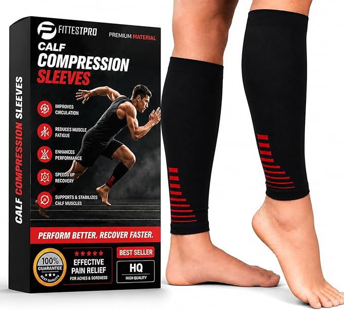 Fittest Pro Calf Compression Sleeves and Leg Wraps for Shin Splint Support, Pain Relief for Running, Basketball, Cycling