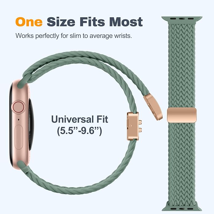 Laffav Braided Stretchy Band Compatible with Apple Watch Bands 42mm 40mm 41mm 38mm 44mm 45mm 46mm 49mm for Women Men, Magnetic Nylon Solo Loop Sport Strap for iWatch Series 11 10 9 8 7 6 5 4 SE Ultra