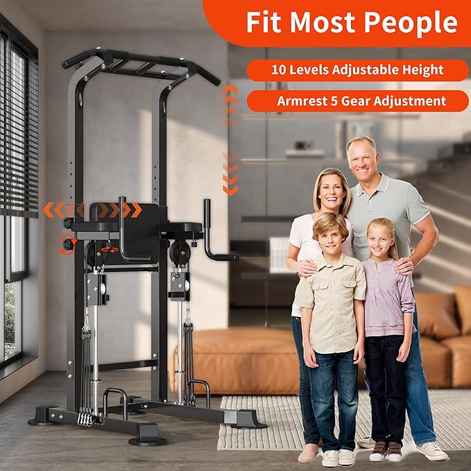 SogesHome Power Tower Pull Up Bar Station Height Adjustable Assistive Rack | Multi-Function Strength Training Equipment Full Body Workout Machine, Freestanding Push Up Dip Stand for Home Gym Exercise