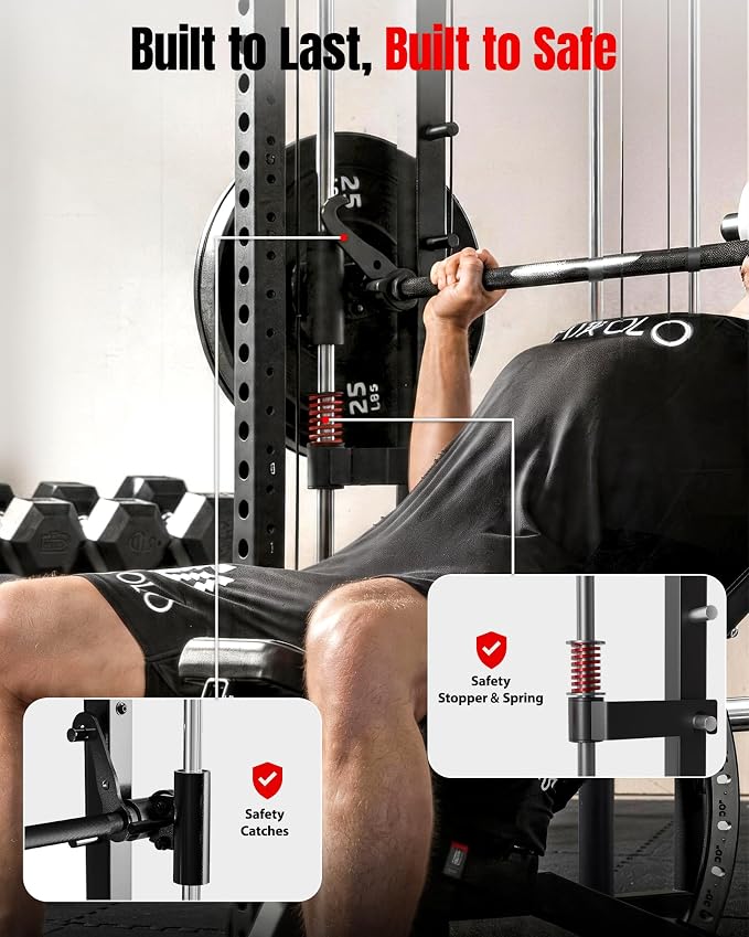 Mikolo M4 2.0 Smith Machine, 2200lbs Squat Rack with LAT-Pull Down System & Cable Crossover Machine, Training Equipment with Leg Hold-Down Attachment
