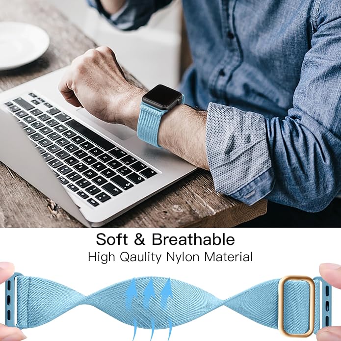 Lerobo Braided Band Compatible with Apple Watch Series 11 10 9 8 7 46mm 45mm 41mm Ultra SE 3 2 1 49mm Series 6 5 4 3 44mm 40mm 38mm 42mm Men iWatch Bands Women Stretchy Nylon Solo Loop Sport Strap