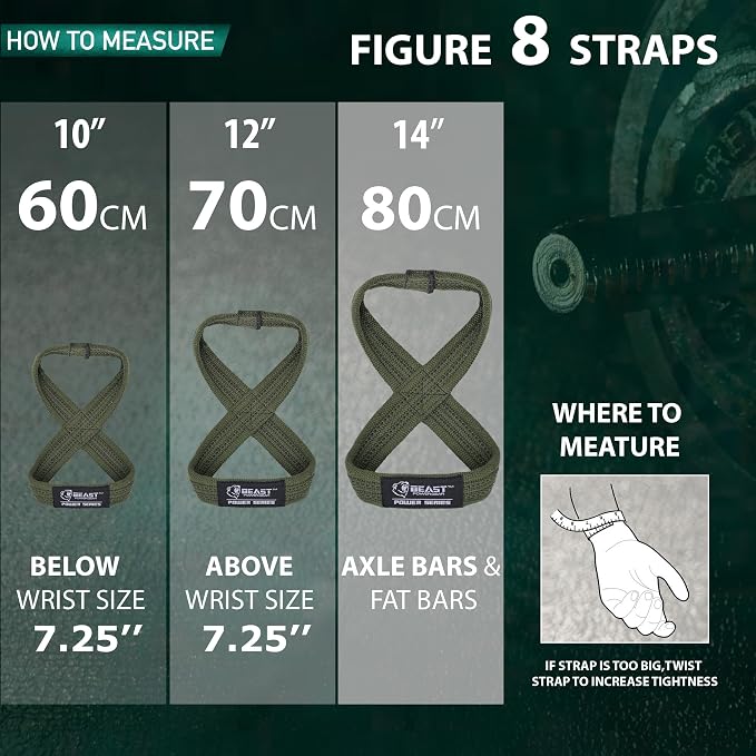 Figure 8 Lifting Strap- Strongman 10-14" Deadlift Straps- True Grip Support & Heavy Duty Wrist Straps for Weightlifting Women Men- Hand Straps for Weight Lifting Figure 8 Straps for Gym Workout